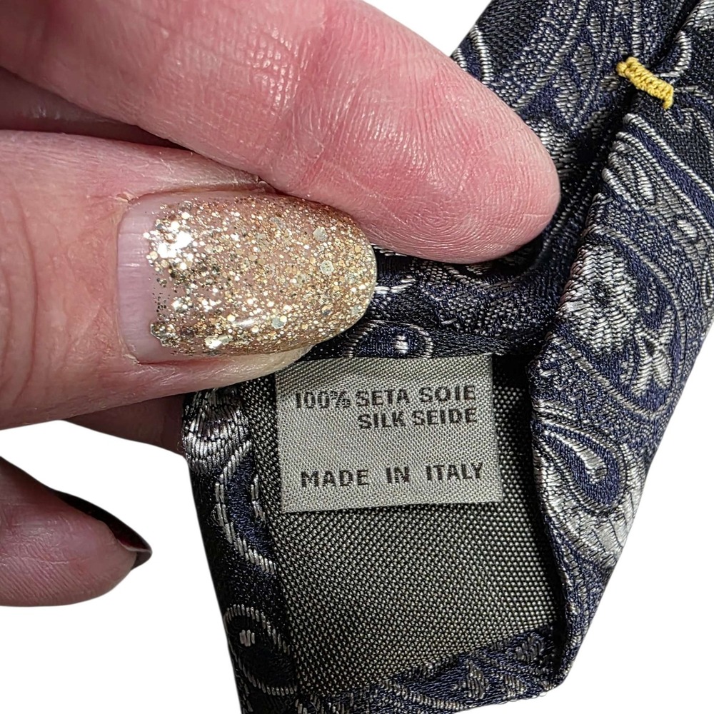 CANALI Paisley Silk Tie Black Silver Made in‎ Italy Men's Formal Luxury Power - Picture 3 of 12